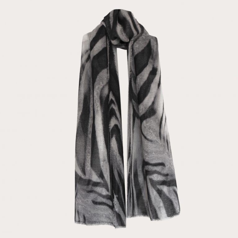 Light cashmere foulard, black and white zebra pattern