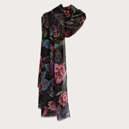 Light woolen scarf, paisley pattern with flowers