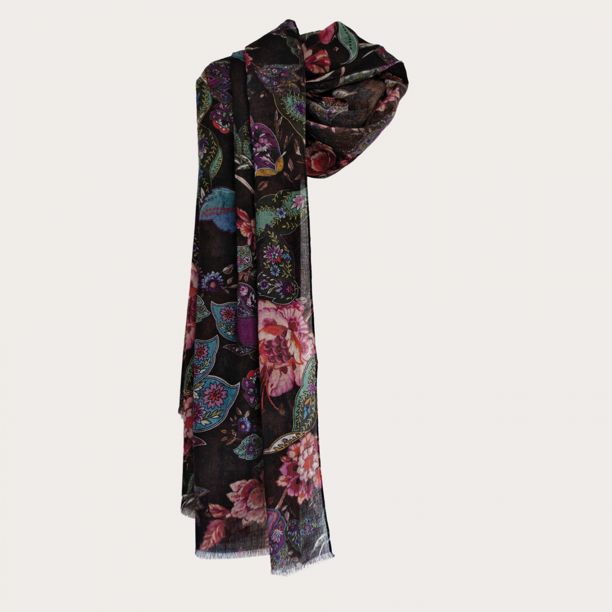 BRUCLE Light woolen scarf, paisley pattern with flowers