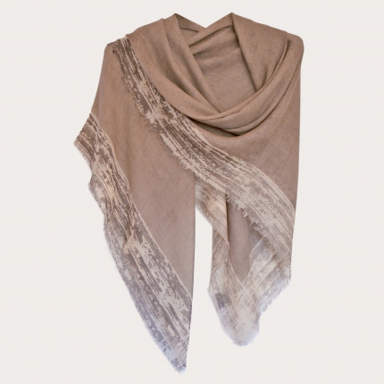 Large cachemire scarf with faded pattern frame, beige
