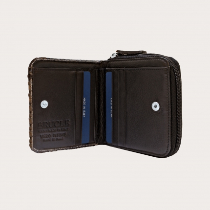 Women's python Leather dark brown Zip Around compact Wallet