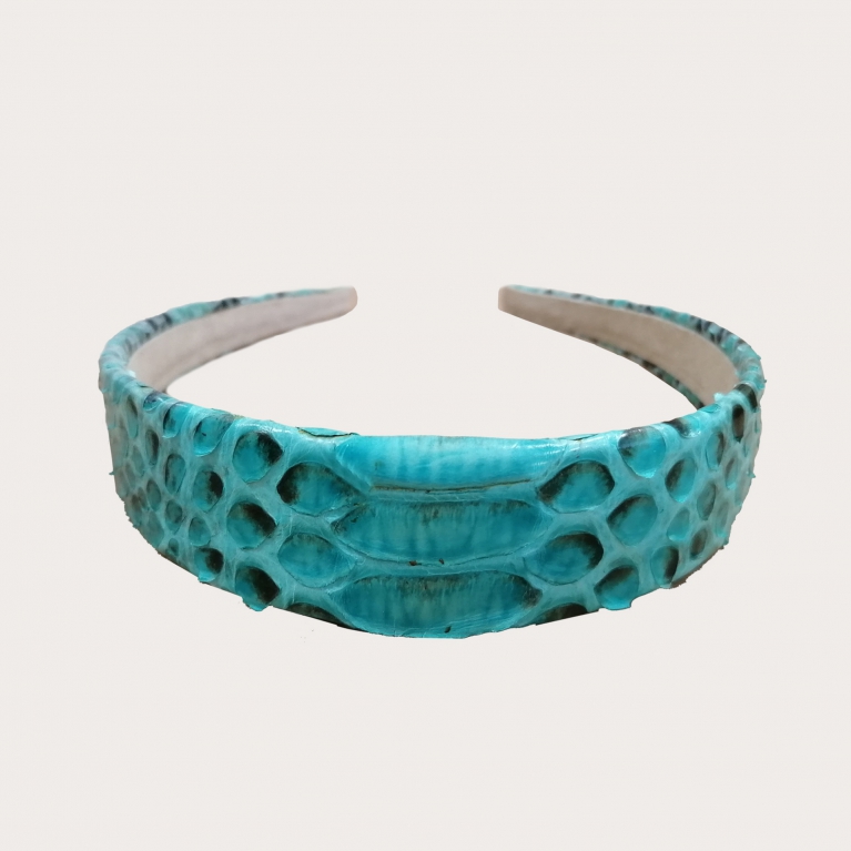 Hand-buffered python headband, white and blue