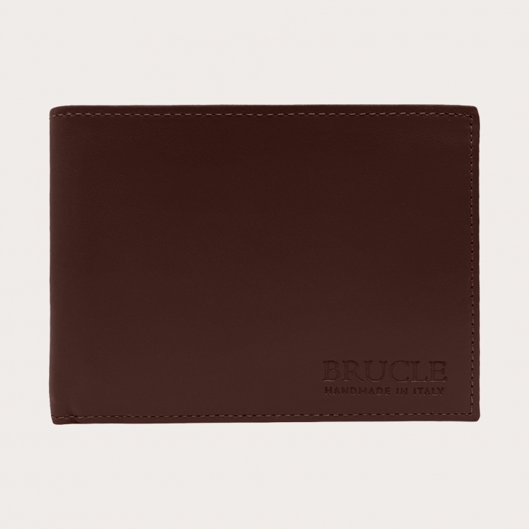 Brucle Men's bifold leather wallet with flap, red english
