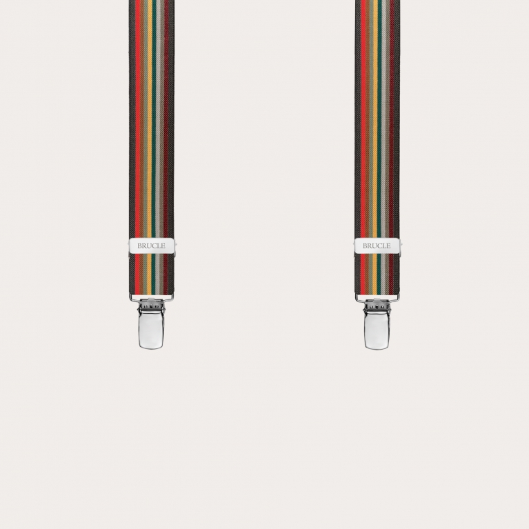 Y-shape elastic suspenders with clips, multicolored bordeaux stripes