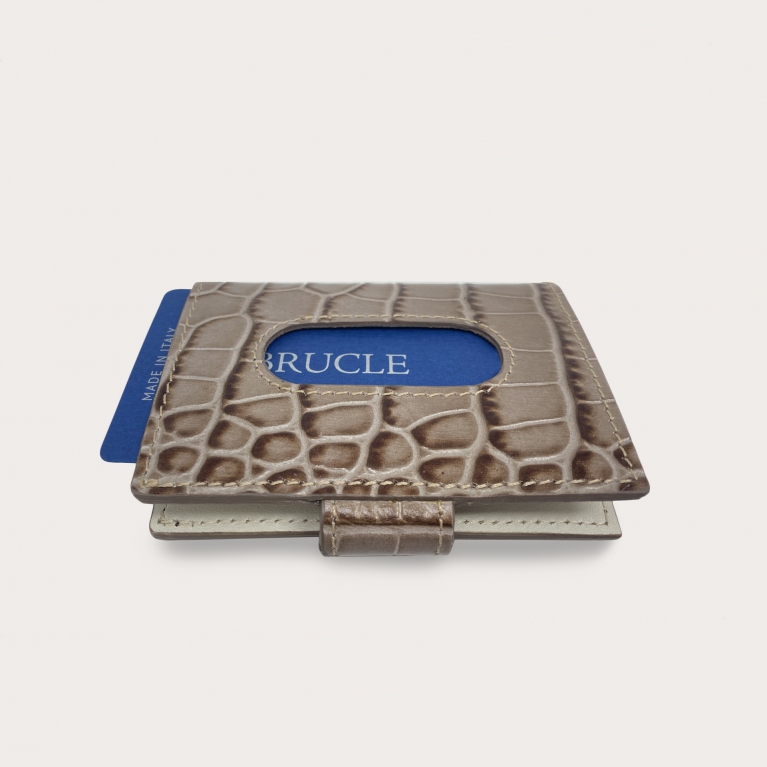 Brucle credit card holder leather croco print, dove-gray