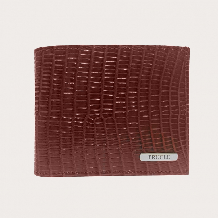 Leder kompakt brieftasche mit Münzfach, bordeaux Eidechsenabdruck