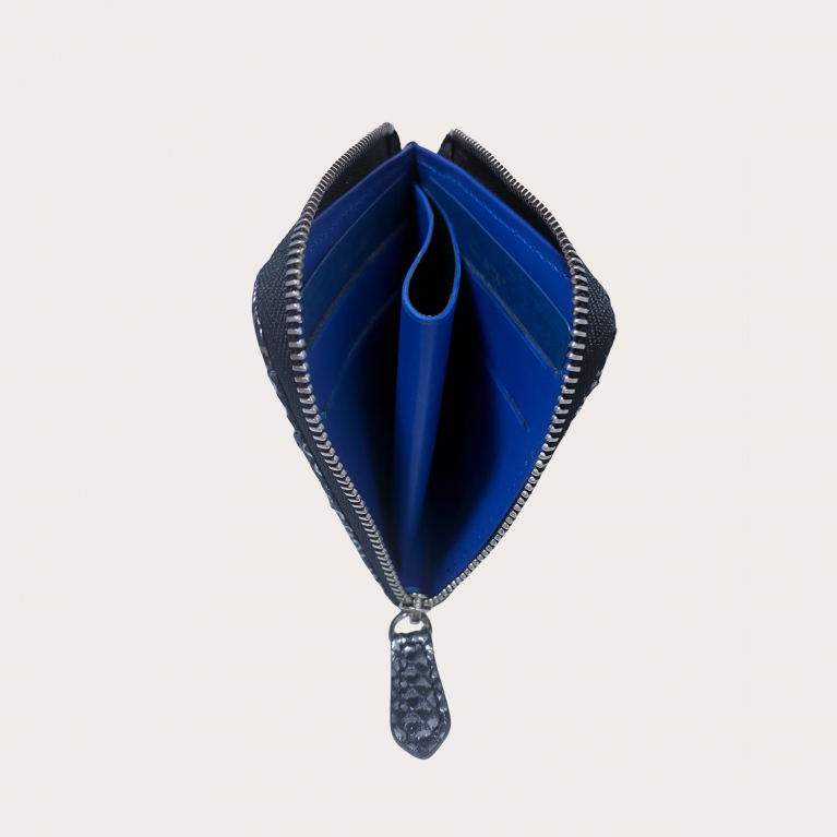 Cartera compacta con cremallera en pitón real, metalizado