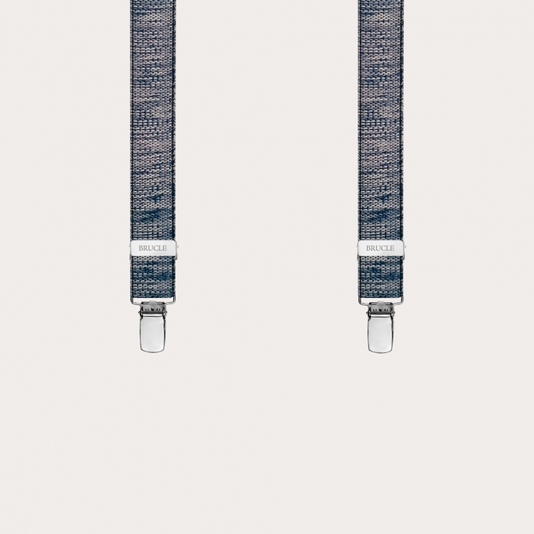 Skinny Y-shape elastic suspenders with clips, delavè dark blue