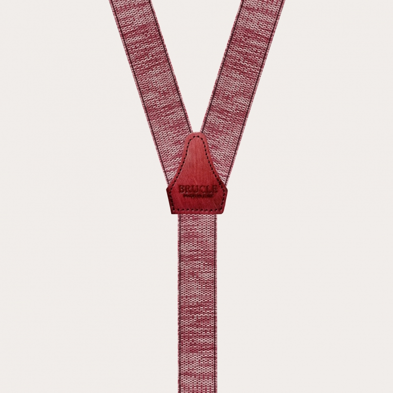 Skinny Y-shape elastic suspenders with clips, delavè red