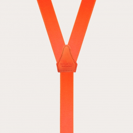 Skinny Y-shape elastic suspenders with clips, orange