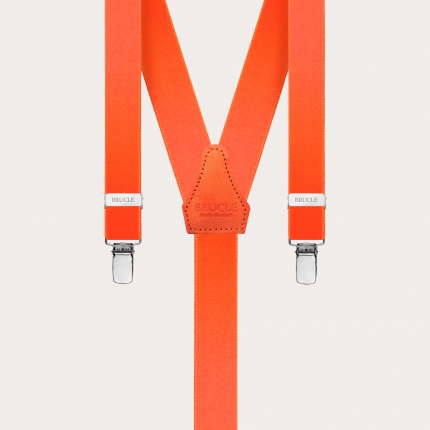 Skinny Y-shape elastic suspenders with clips, orange
