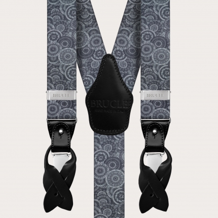 Y-shape elastic suspenders, geometric pattern with wheels, grey