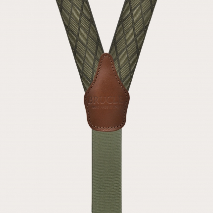 Elegant elastic double-use green jacquard braces for men with rhombus motif