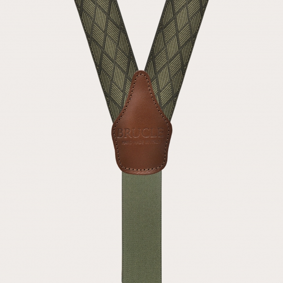 Bretelle uomo eleganti elastiche doppio uso jacquard verdi motivo rombi