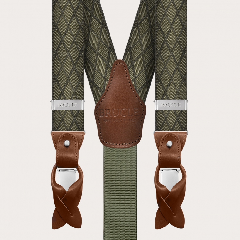 Bretelles élastiques élégantes en jacquard vert à double usage pour hommes avec motif losange