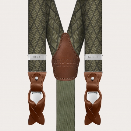 Bretelles élastiques élégantes en jacquard vert à double usage pour hommes avec motif losange