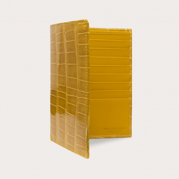 Portefeuille vertical en cuir croco jaune