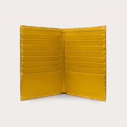 Genuine crocodile leather yellow vertical wallet