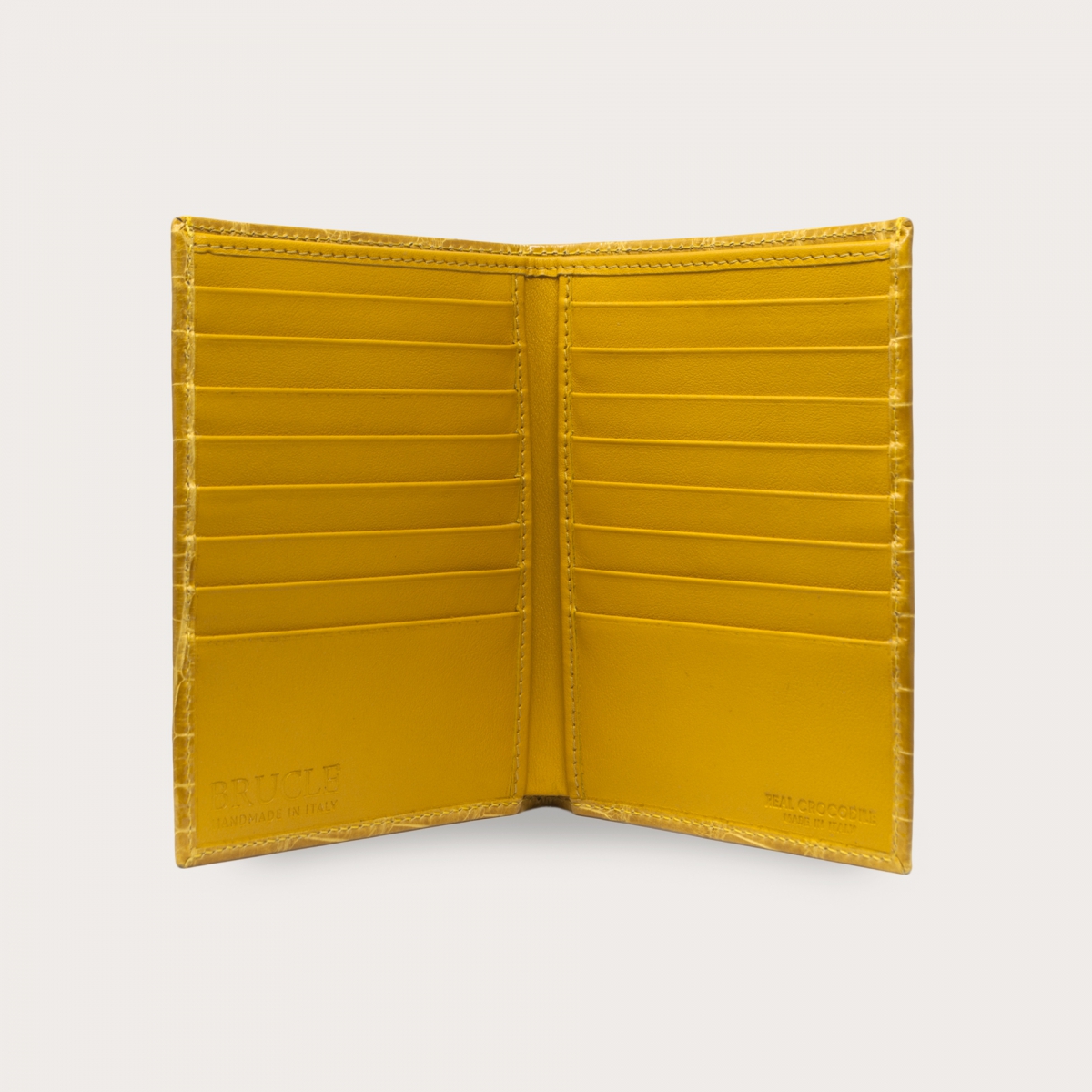 Portefeuille vertical en cuir croco jaune