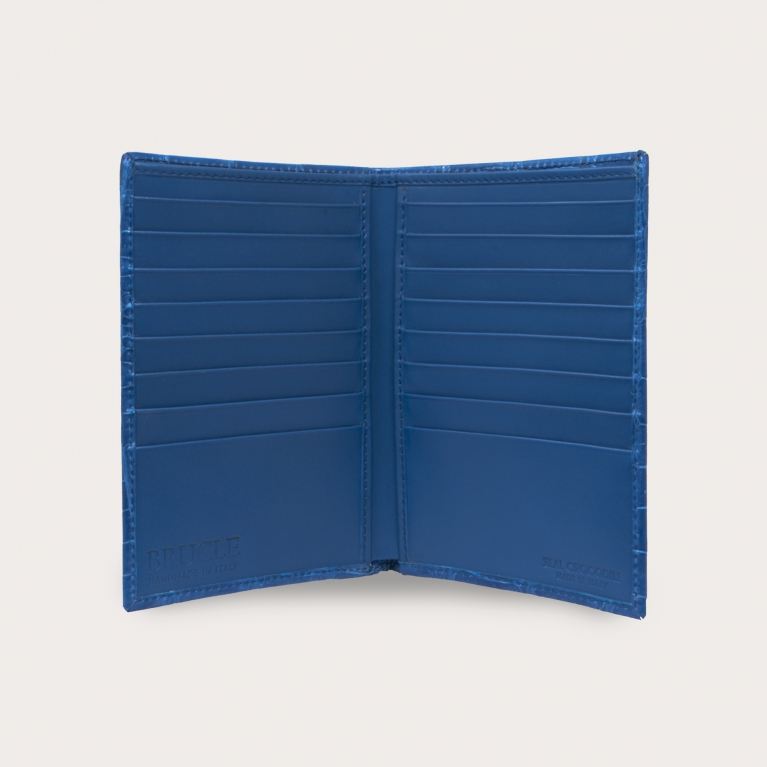 Cartera vertical para documentos en cocodrilo, azul royal