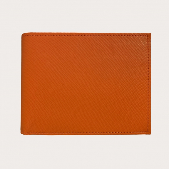 Brucle Men's bifold leather wallet with coin purse, saffiano orange