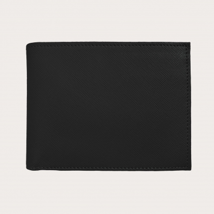 Portefeuille à rabat en cuir avec portemonnaie, saffiano noir