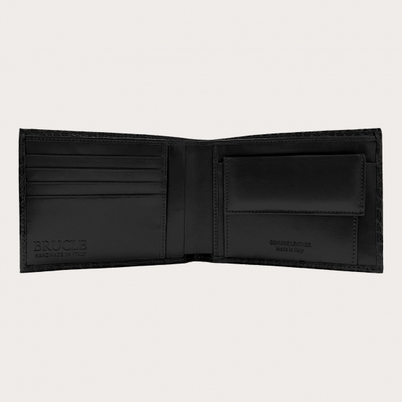 Leder brieftasche mit Münzfach, schwarz Krokodildruck