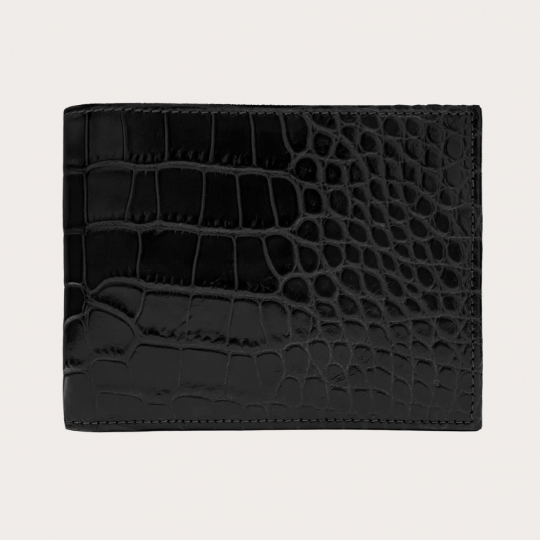 Brucle Men's bifold leather wallet with coin purse, black croco print