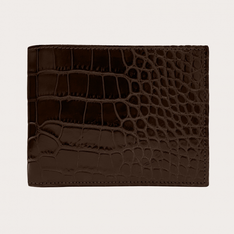 Brucle Men's bifold leather wallet with coin purse, dark brown croco print