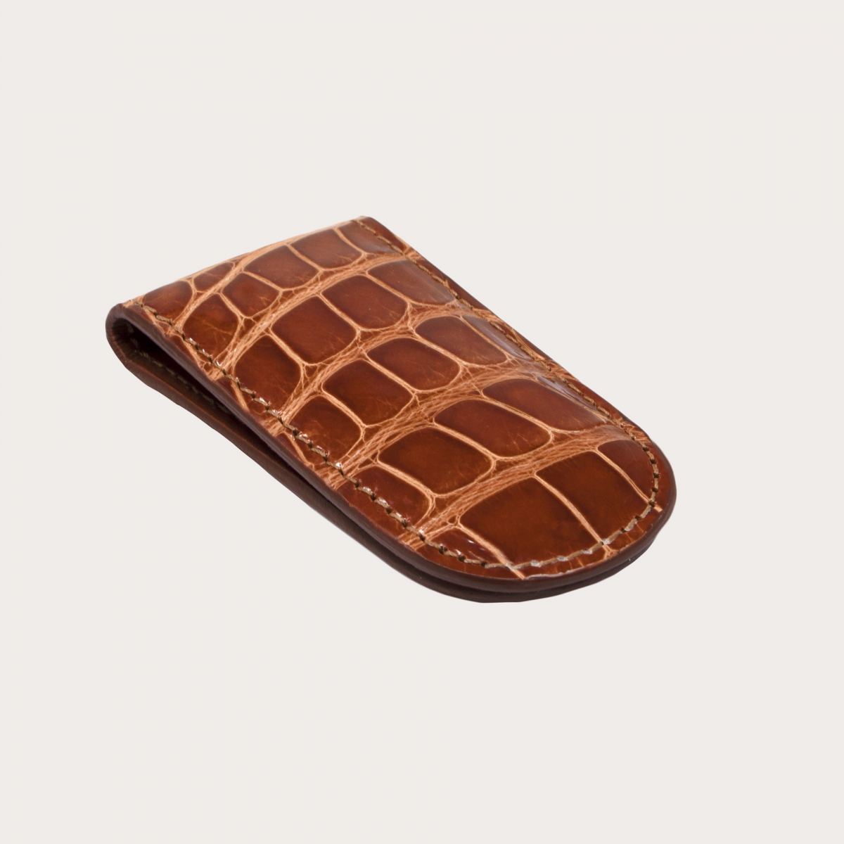 Magnetische Geldscheinklammer aus echtem Alligator, goldglänzend