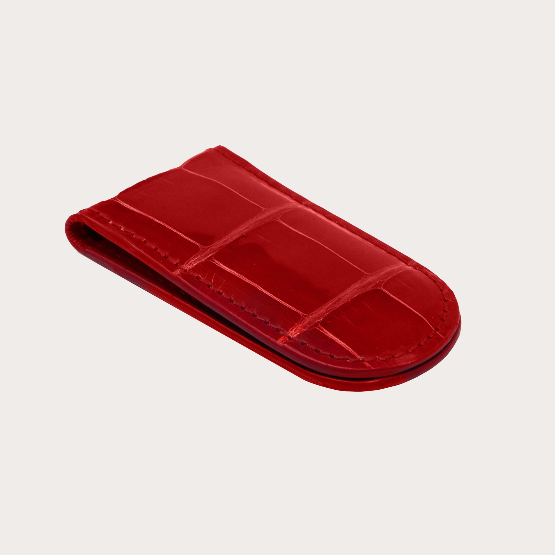 BRUCLE Elégante pince à billets en crocodile ou alligator véritable, rouge brillant