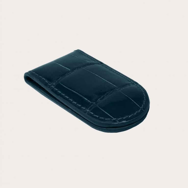 Pince à billets magnétique en crocodile, échelle rectangulaire, vert pétrole brillant