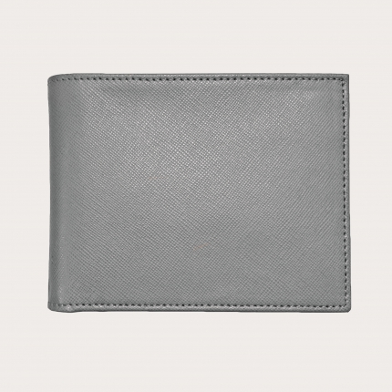 Brucle Men's bifold leather wallet with flap, saffiano grey
