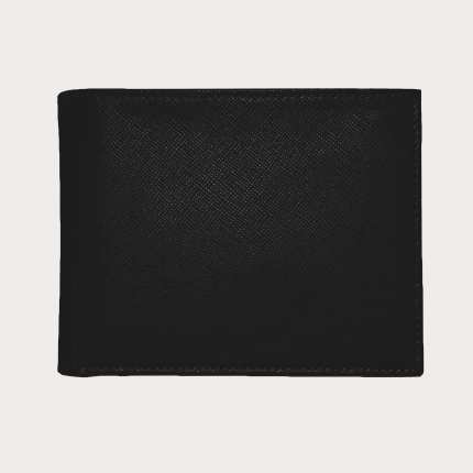Brucle Men's bifold leather wallet with flap, saffiano black