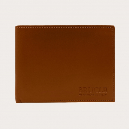 Brucle Men's bifold leather wallet with flap, melon