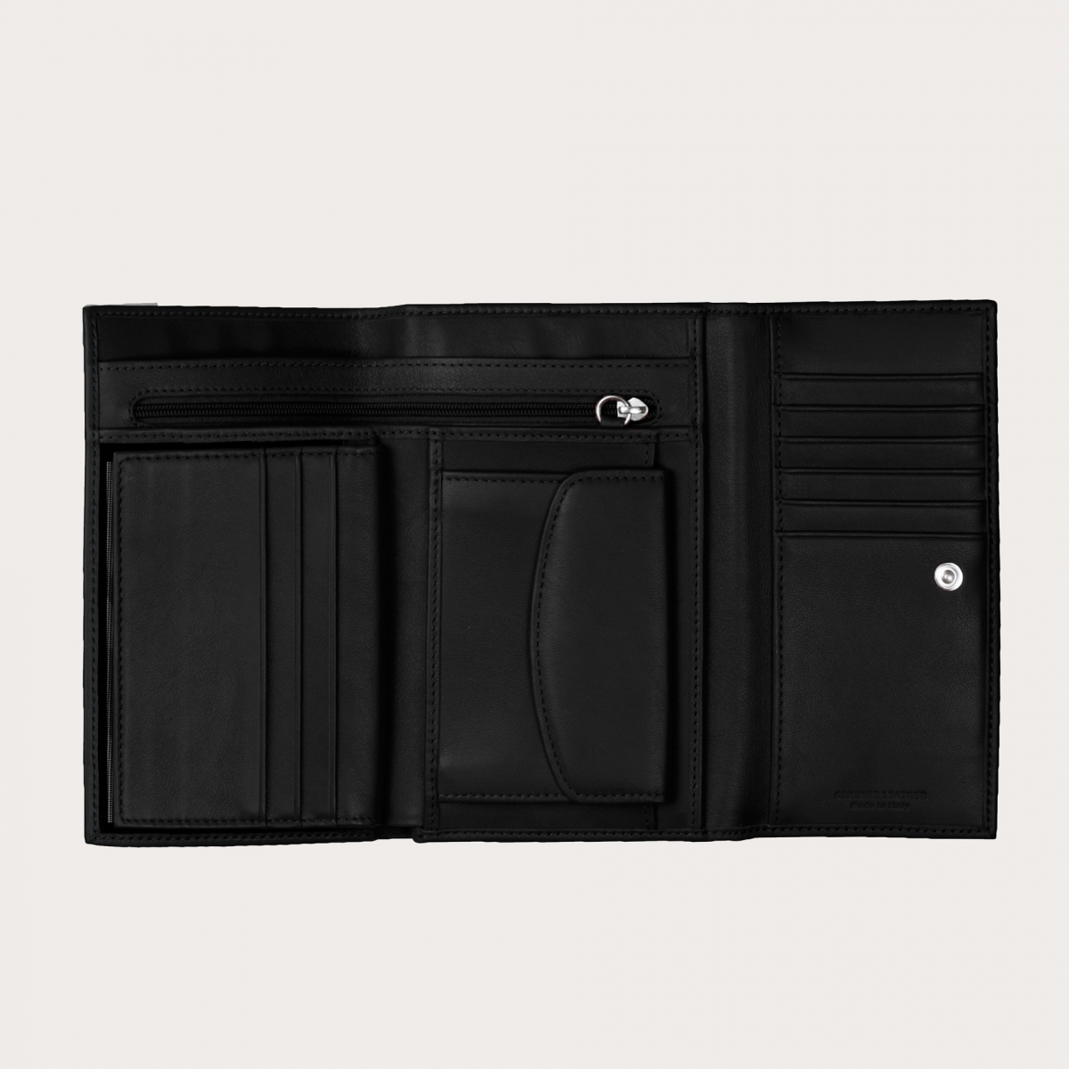 BRUCLE Geldbörse aus echtem Vollnarbenleder mit Kartenfach, Dokumentenfach und Geldbörse, Farbe schwarz
