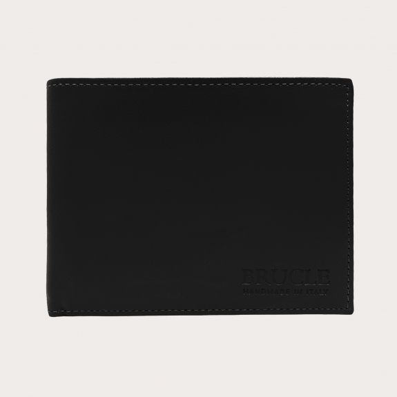 Brucle Men's bifold leather wallet with flap, black