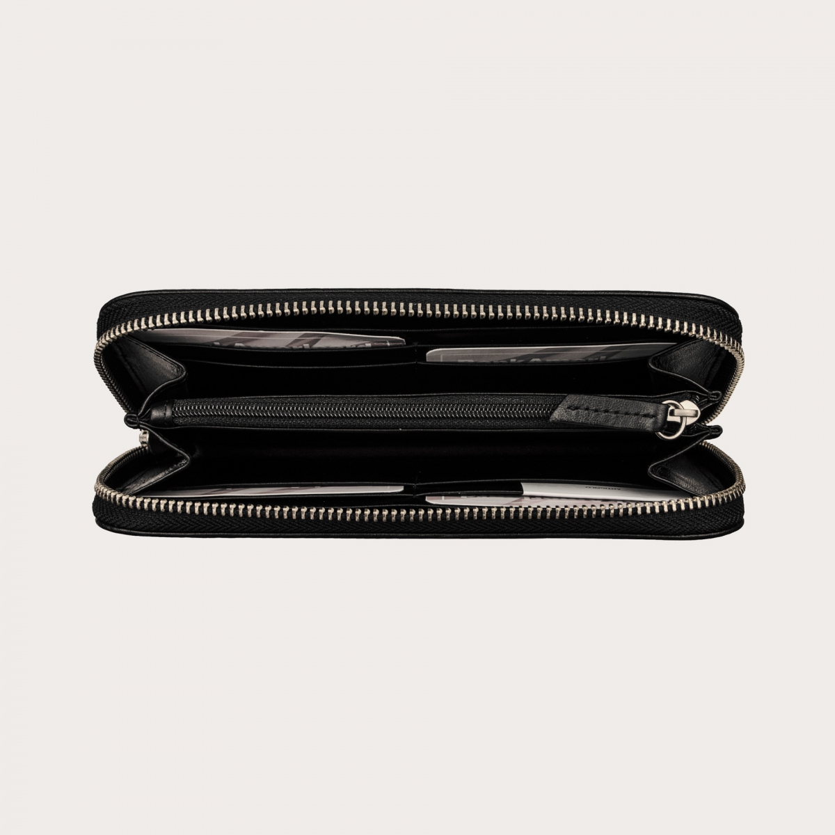 BRUCLE Klassisches schwarzes Portemonnaie mit Reißverschluss