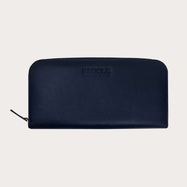 Classic zip around leather wallet, blue