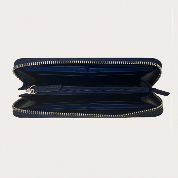 BRUCLE Portefeuille classique en cuir zippé, bleu