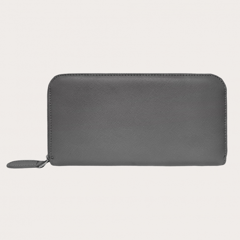 Elegant zip around wallet in saffiano print for women, ash gray