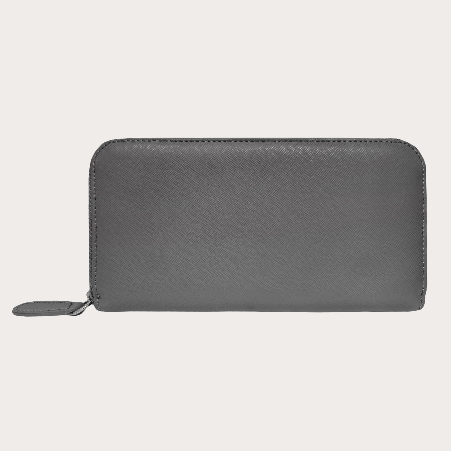 BRUCLE Cartera smart con cremallera alrededor en estampado saffiano para mujer, gris ceniza
