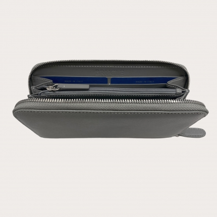 Portemonnaie smart mit Rundum-Reißverschluss in Saffiano-Print für Damen, aschgrau