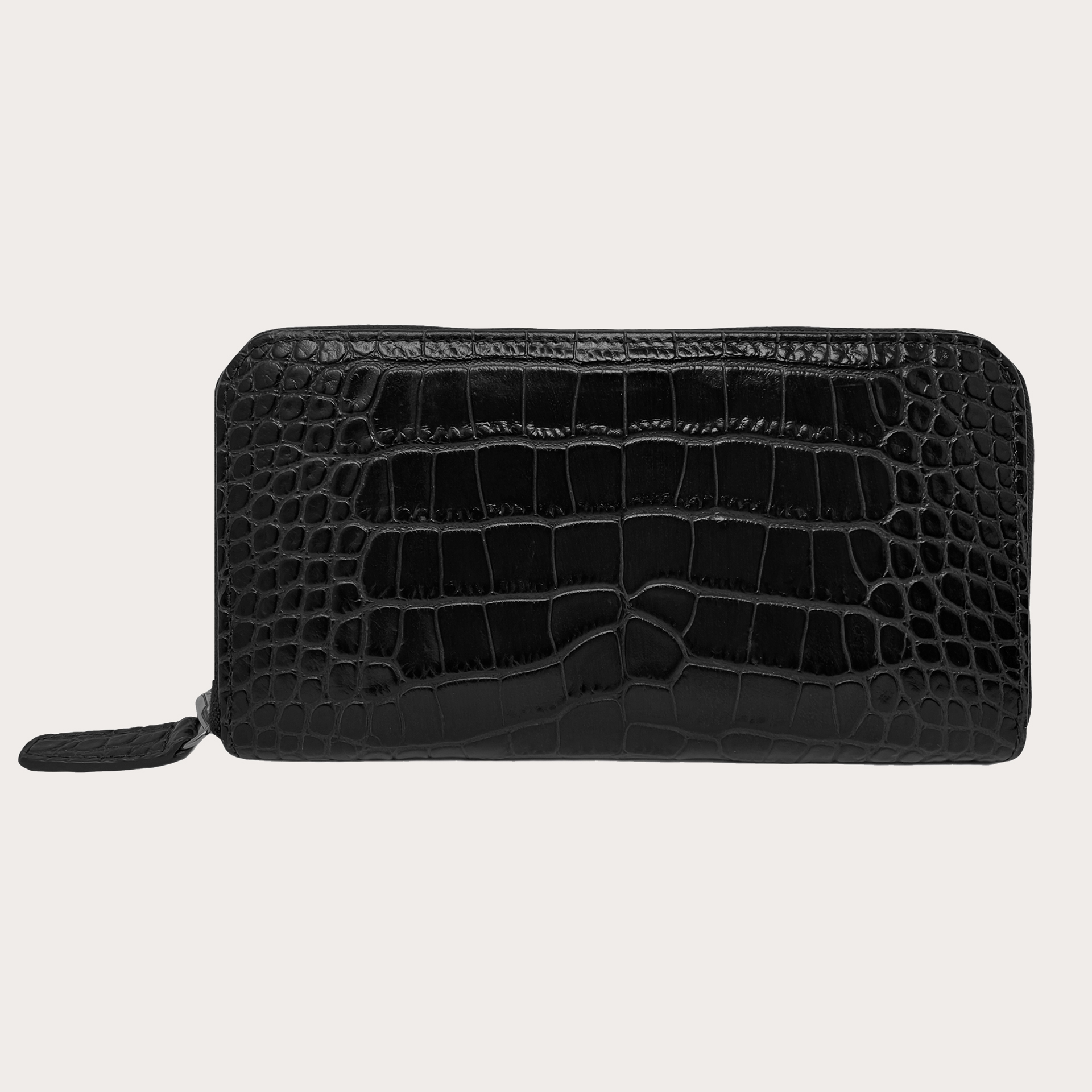 BRUCLE Portefeuille femme raffiné imprimé crocodile noir avec zip