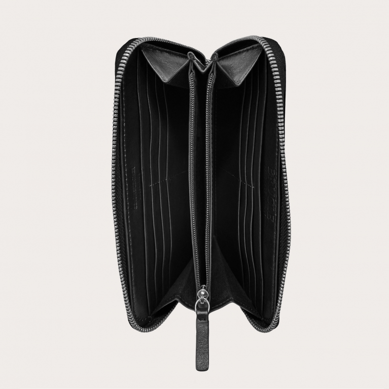 Raffinato portafoglio da donna nero stampa cocco con zip