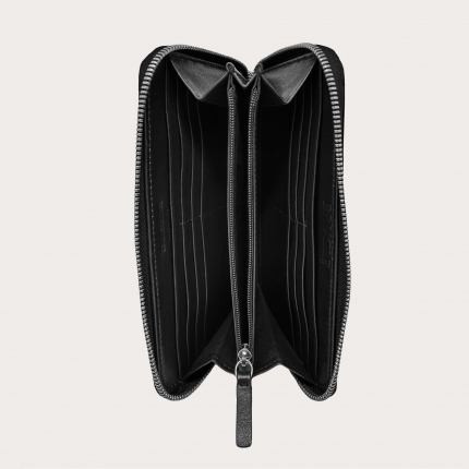 Portefeuille femme raffiné imprimé crocodile noir avec zip