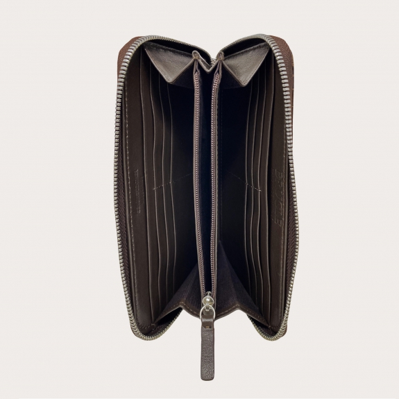 BRUCLE Elegant women's wallet with zip in crocodile print leather, dark brown