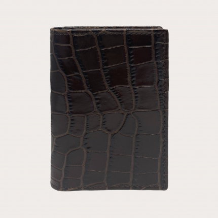 Brucle credit and business card holder leather croco print dark brown