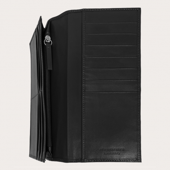 Genuine leather black vertical wallet