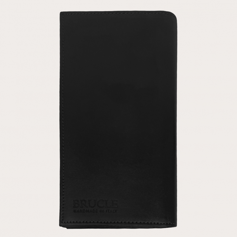 Genuine leather black vertical wallet